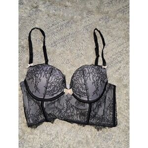 Victoria's Secret Very Sexy Demi Bustier Bra Black Lace‎ 34B Lingerie